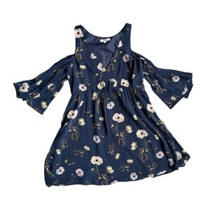 Floral Open Shoulder V Neck Dress